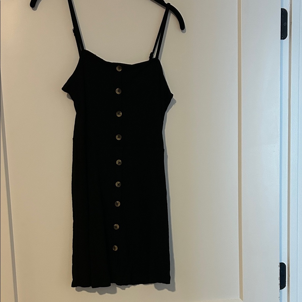 Mandee Black Mini Dress with Button Detail
